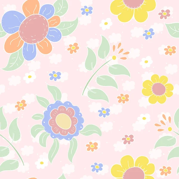 Patrón sin costuras con lindas flores multicolores. fondo de vector — Vector de stock