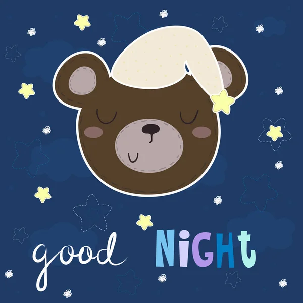Welterusten vector kaart met schattige beer. vector afdrukken — Stockvector