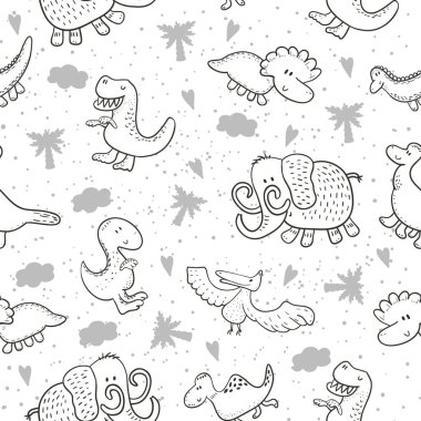 Komik dinozorlar ile şirin seamless modeli. vektör çizim.