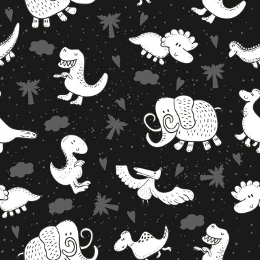 Komik dinozorlar ile şirin seamless modeli. vektör çizim.