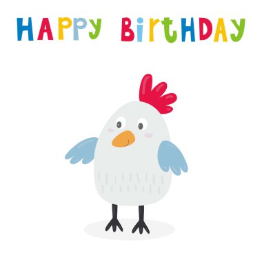 mutlu doğum günü kartı sevimli tavuk çizgi film karakteri, vektör çizim ile