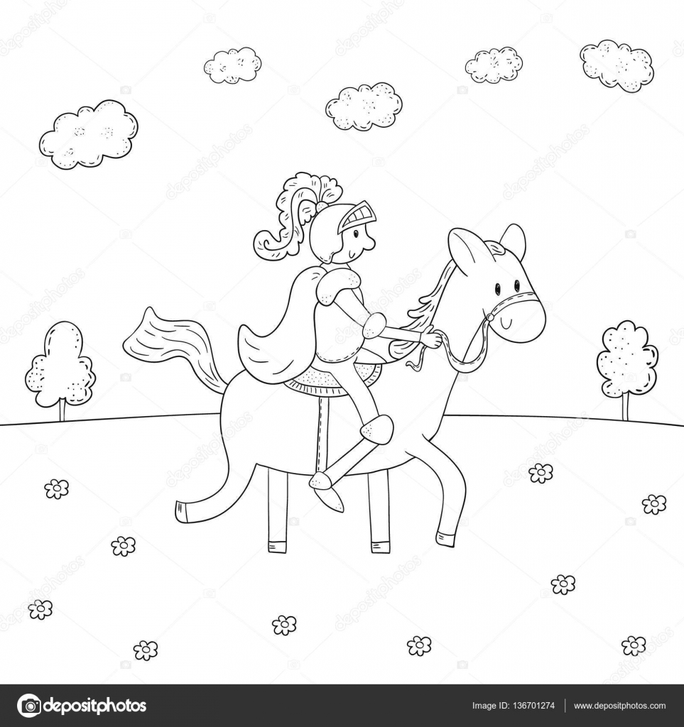 Da colorare cavaliere libro sul design a cavallo per bambini — Vettoriale Stock