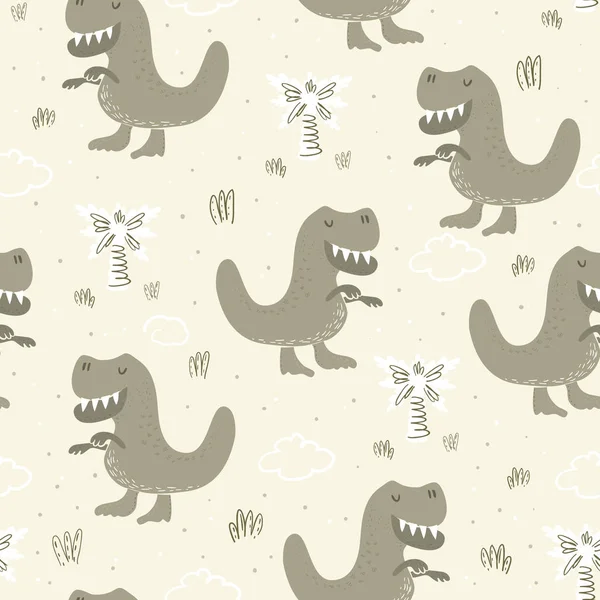 Cute seamless pattern with funny dinosaurs. vector illustration. — Stock Vector