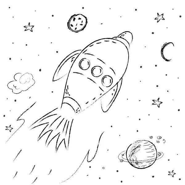 Nave espacial, cohete, ilustración, gráfico vectorial para niños — Vector de stock
