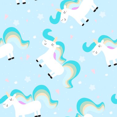 mavi arka plan, vektör desen üzerinde şirin tek boynuzlu at