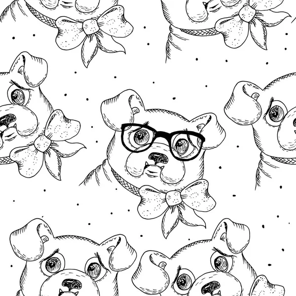 Dibujo vectorial en blanco y negro de un perro. Patrón vectorial — Archivo Imágenes Vectoriales