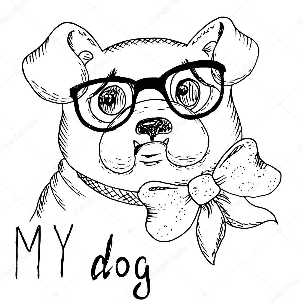 Kutya rajz | Dibujo de un perro en blanco y negro vector. Ilustración