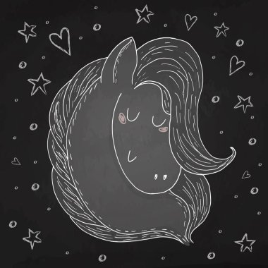 sevimli at kroki doodle siyah arka plan üzerine. Vektör çizim.