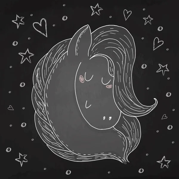 sevimli at kroki doodle siyah arka plan üzerine. Vektör çizim.