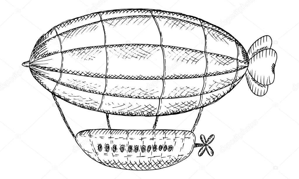 Hand Drawn Sketch airship, Vector Illustration