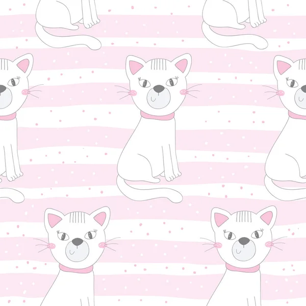 Şirin kediler renksiz desenli arka plan — Stok Vektör