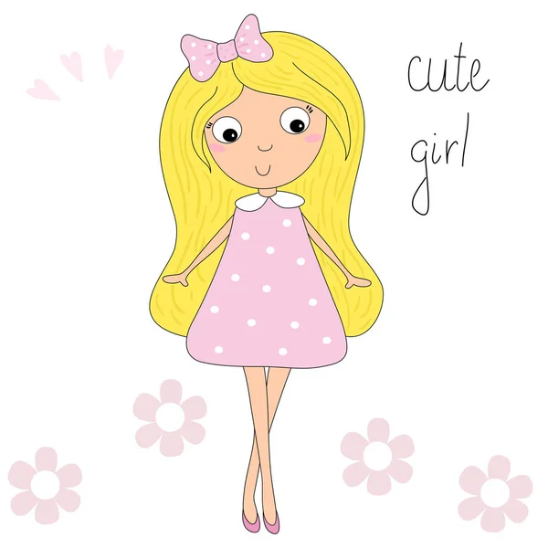 Pretty little pink girl vector illustration — Stock Vector