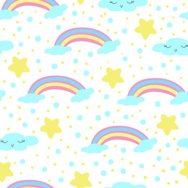 sorunsuz gökkuşağı ve bulutlar desen vektör çizim