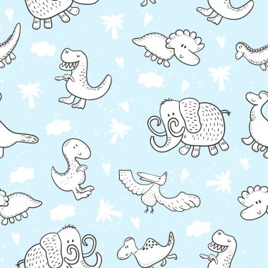 Komik dinozorlar ile şirin seamless modeli. vektör çizim.