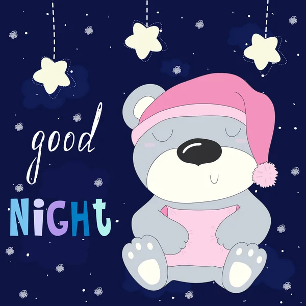 Good night vector card with bear. — Stock Vector