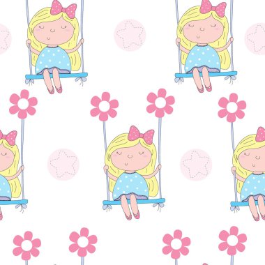 sevimli küçük kız salıncakta oturan ile Seamless Modeli