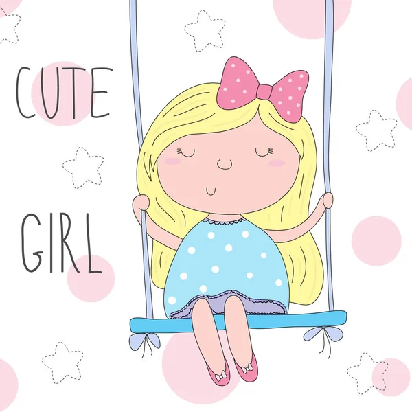 Χαριτωμένο μικρό κορίτσι που κάθεται σε ένα swing εικονογράφηση διάνυσμα — Διανυσματικό Αρχείο