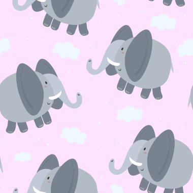 Komik fil ile şirin seamless modeli. vektör çizim