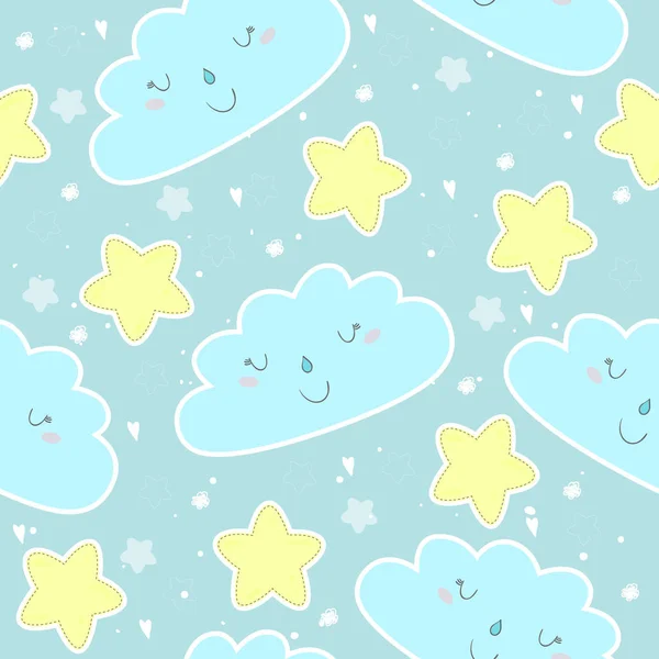 Nahtlose Wolken und Sterne Muster Vektor Illustration — Stockvektor