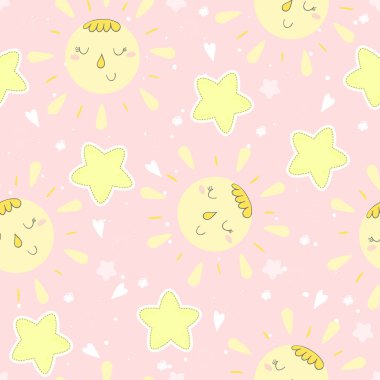 sorunsuz güneş ve yıldızlar desen vektör çizim