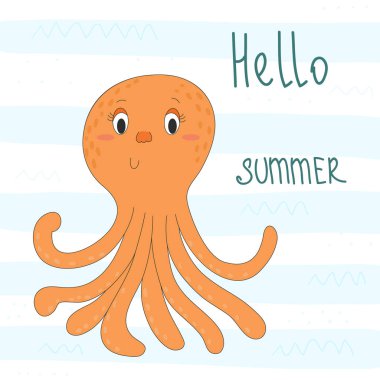 Şirin el ahtapot karikatür tarzında çekilmiş. vektör yazdırma