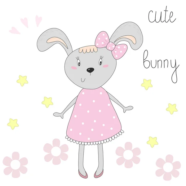 Mignon lapin dans une robe rose vecteur illustration — Image vectorielle