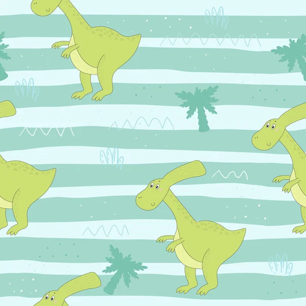 Carino modello senza soluzione di continuità con dinosauri divertenti. illustrazione vettoriale . — Vettoriale Stock