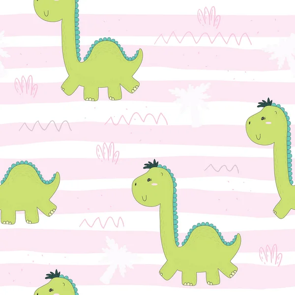 Niedliche nahtlose Muster mit lustigen Dinosauriern. Vektorillustration. — Stockvektor