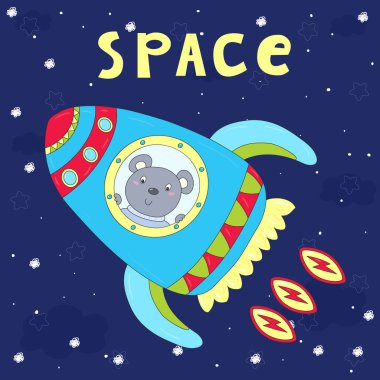 sevimli ayı uzayda illüstrasyon vektör