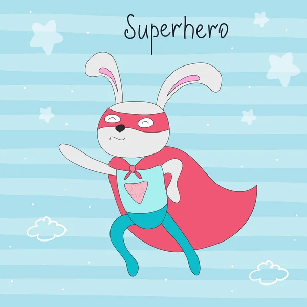 Mignon dessin à la main superhéros lapin animal vecteur illustration — Image vectorielle