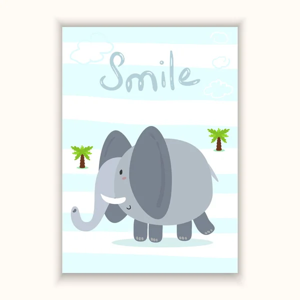 Kort med Hand dras lycklig elefant vektor kort. — Stock vektor
