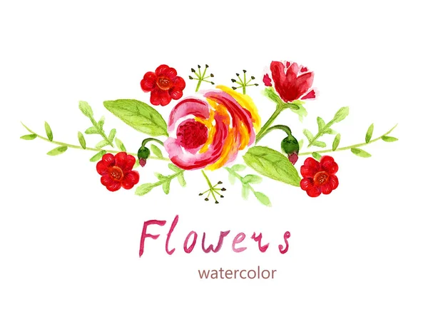 Blomma dekorativa sammansättning för bröllopsinbjudan och spara datum kortet. Akvarell illustration — Stockfoto