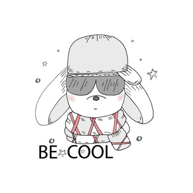 tavşan çocuk çocuk illüstrasyon, elle çizilmiş grafik, hipster hayvan portre