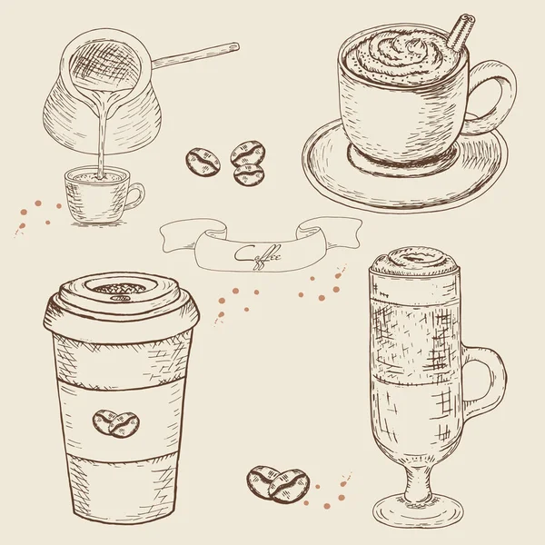 Collezione di disegni a mano Sketch immagini di tazze di caffè . — Vettoriale Stock