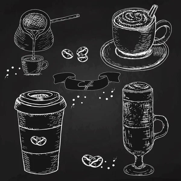 Samling av hand ritat skiss bilder av kaffekoppar. — Stock vektor