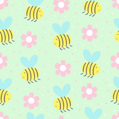 Arılar ve çiçekler ile şirin el çekilmiş seamless modeli