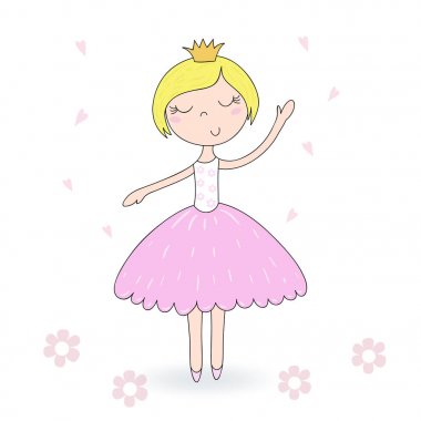 Şirin el sevimli küçük kız vektör çizim ile çekilmiş.