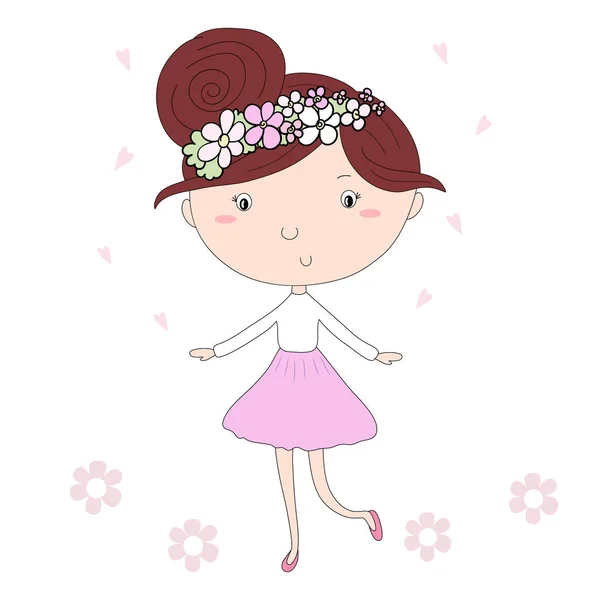 Cute hand drawn with cute little girl vector illustration — Stock Vector