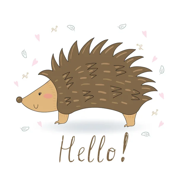 Hand getekende schattig Hedgehog cartoon vector afdrukken, vectorillustratie — Stockvector