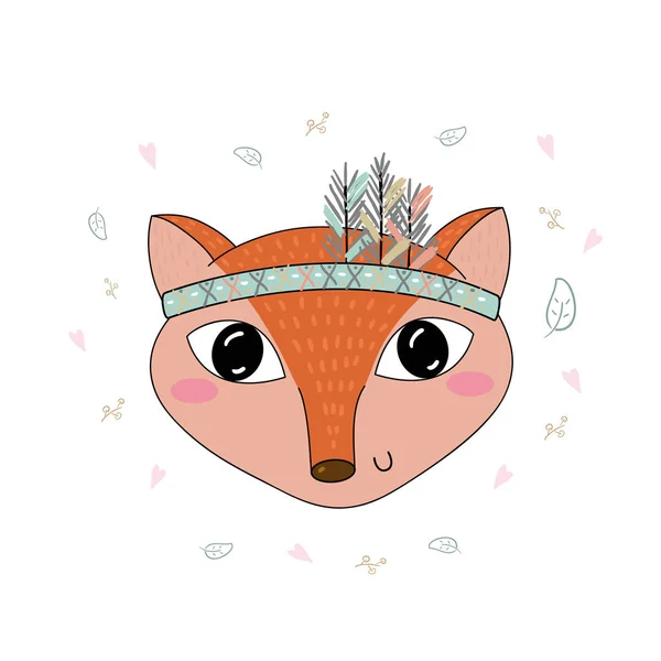 Ilustración vectorial dibujado a mano con Cute vector Fox — Vector de stock