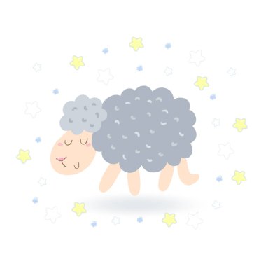 Şirin el koyun karikatür tarzında çekilmiş. vektör yazdırma