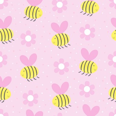 Arılar ve çiçekler ile şirin el çekilmiş seamless modeli