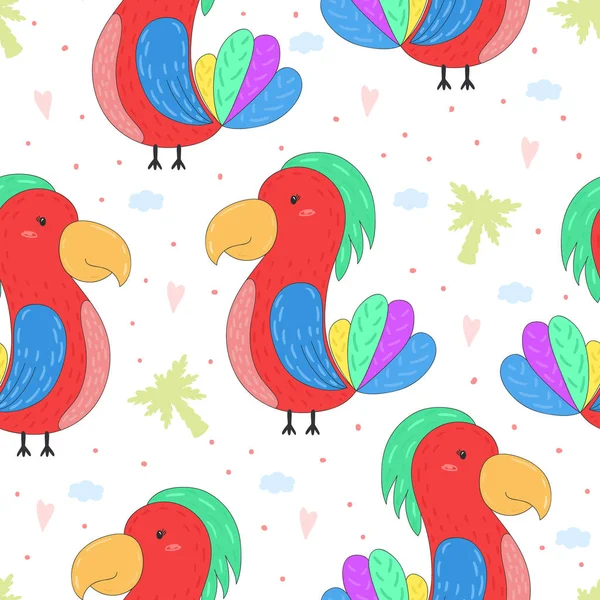 Бесшовная векторная иллюстрация с рисунком попугая — стоковый вектор