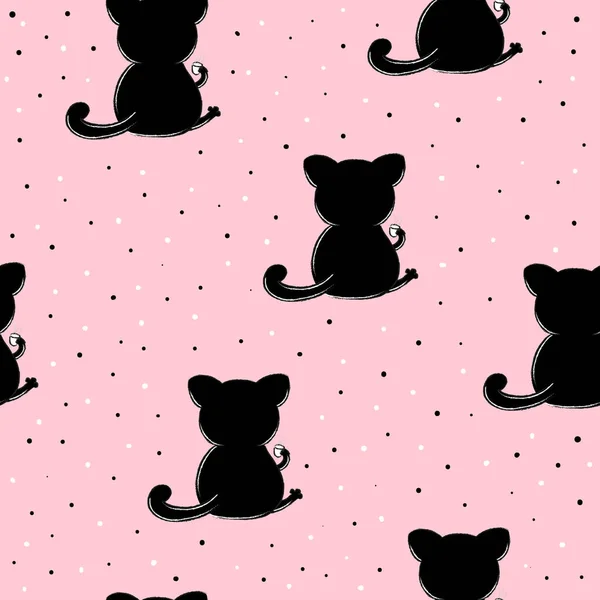 Schattig naadloze patroon met grappige kat. vectorillustratie. — Stockvector