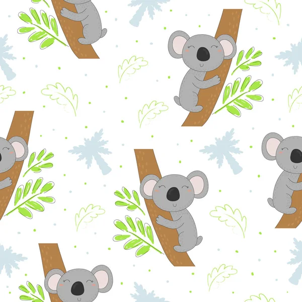 Seamless pattern with cute koala on the tree . Vector background for kids — Stock Vector