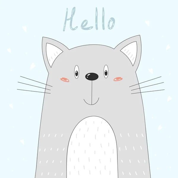 Dibujado a mano lindo Divertido vector de dibujos animados gato imprimir — Vector de stock