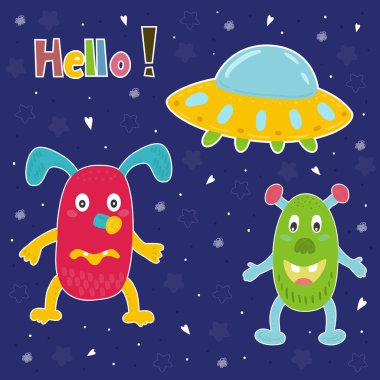 Sevimli canavar karikatür tarzı. vektör yazdırma