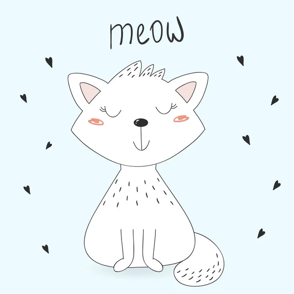Elle çizilmiş şirin komik karikatür vektör kedi yazdırma — Stok Vektör