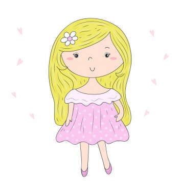 Şirin el sevimli küçük kız vektör çizim ile çekilmiş.