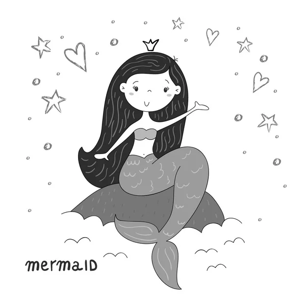 Desenho para colorir para crianças. Bonita sereia dos desenhos animados  está sentado na rocha. Personagens kawaii vetores. Estrela-do-mar . imagem  vetorial de kristina0702© 378224690